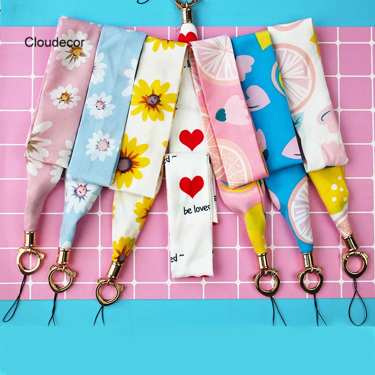 Mobile Phone Silk Hanging Rope Wide Neck Strap Cell Phone Long Lanyard Women Cloth Fabric Cord Necklace For Phone Keys Card Hold