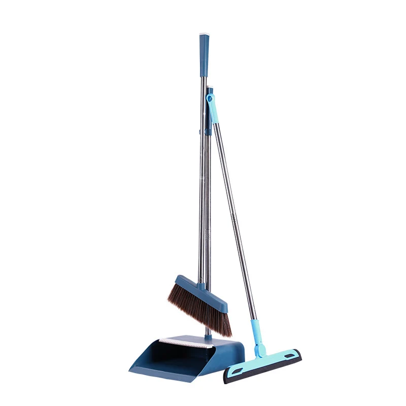 High quality New design floor cleaning tool stainless steel handle soft plastic broom and dustpan set