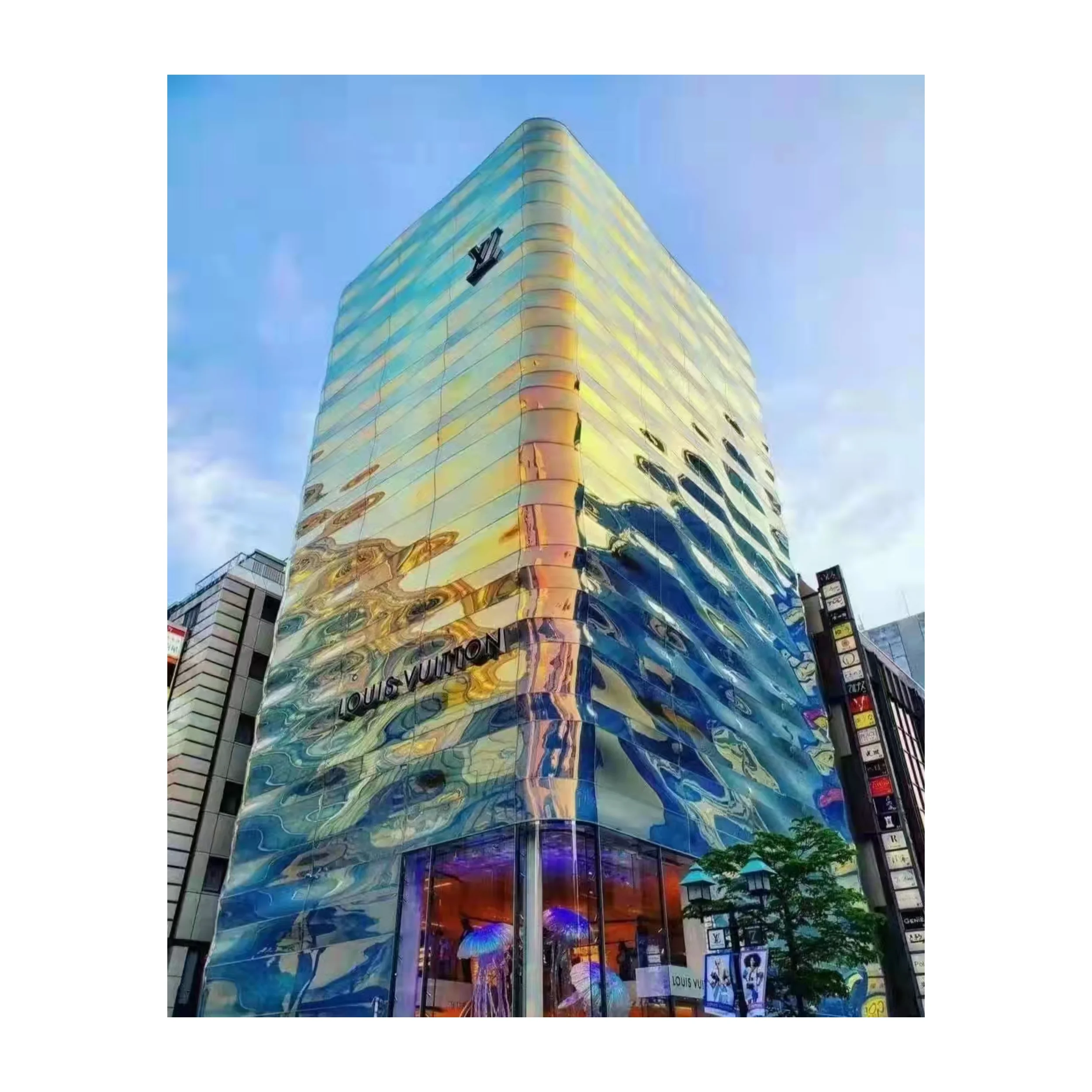 Hot Selling Colorful Glass Professional Building Aesthetics Iridescent Multicolored Glass Panels For Office Hotel Building