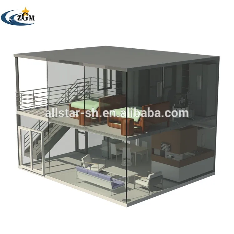 Prefab Flat Pack Homes , Two Story Container Container Houses Allstar Steel Homes Door Modern Made in China Hotel 50-150mm CE,BV