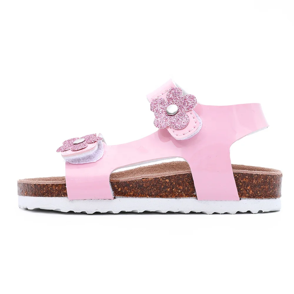 Hotsale High Quality Toddler Kid Girl Flower Sandals with Cow Leather Insole and Cork Foot-bed