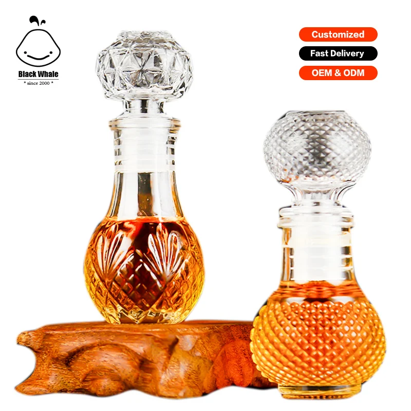 Cusotm 50ml mini glass wine bottle spirit alcoholic drinking glasses with airtight glass lid empty whiskey wine glass bottles