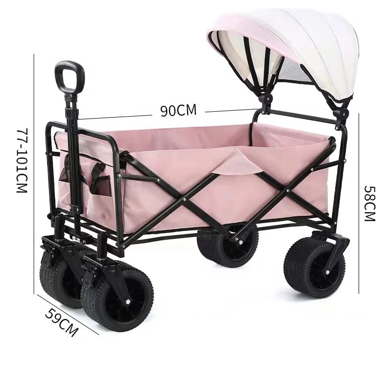 Folding Wagon Cart Portable Large Capacity Beach Camp Trolley Heavy Duty Utility Collapsible Wagon With All-Terrain Wheels