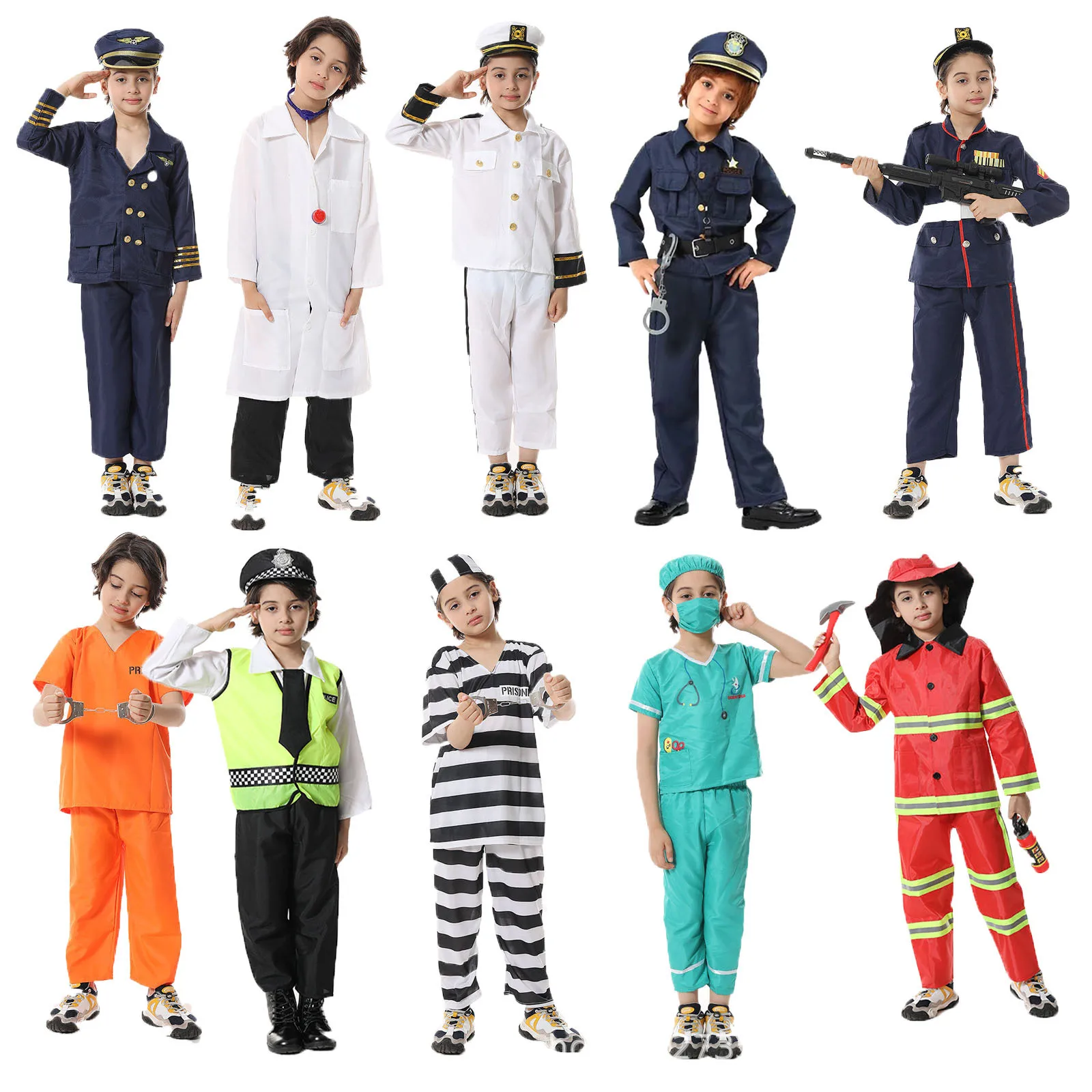 Firefighter Party Construction Worker Doctor Police Carnival Career Day Kids pilots navy cooks Outfit Halloween Cosplay Costume