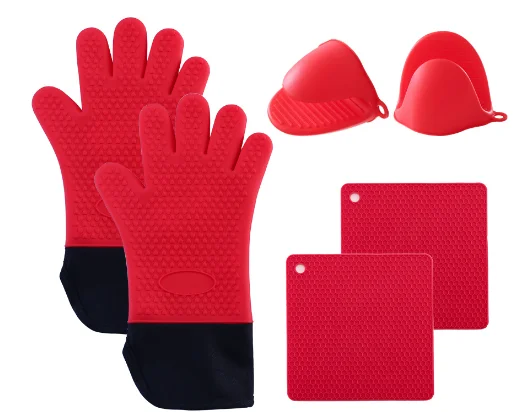 Wholesale Heat Resistance Silicone Oven Mitts gloves and Pot Holders Set for Kitchen Baking Cooking
