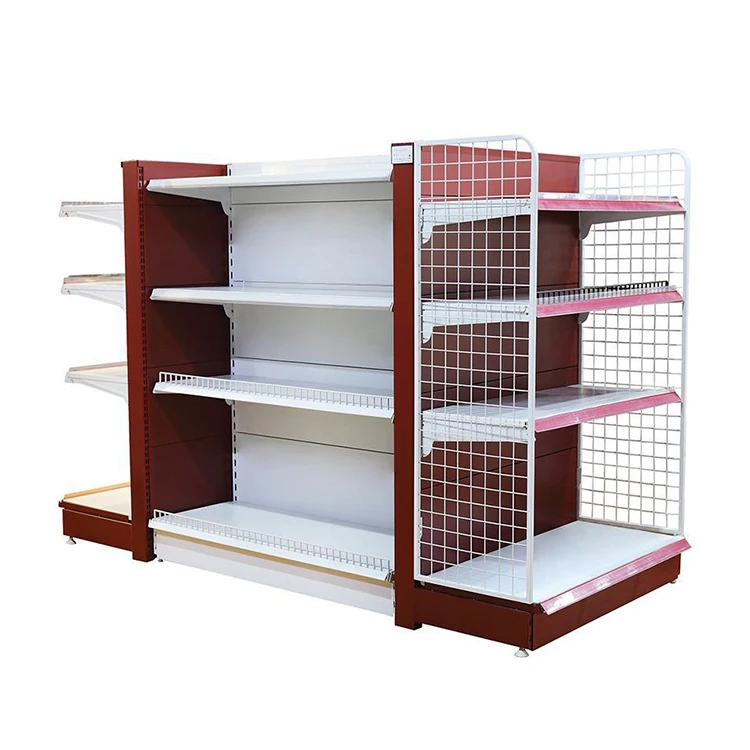 Custom Sized Steel And Wood Rack Supermarket Display Shelves Gondola Shelf For Retail Store