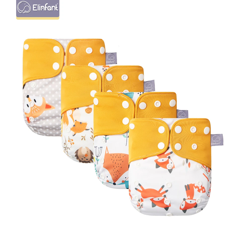 Elinfant new arrival 4pcs set ecological reusable double gussets washable cloth diaper nappy diapers