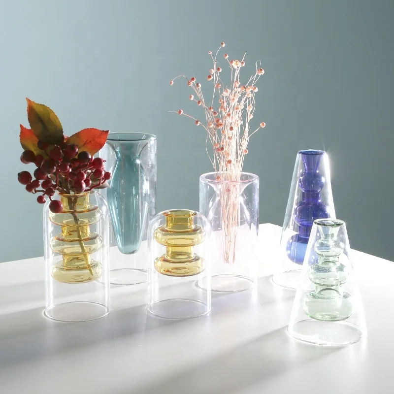 Nordic creative stained glass small vase ornaments hydroponic transparent dried flowers home decoration
