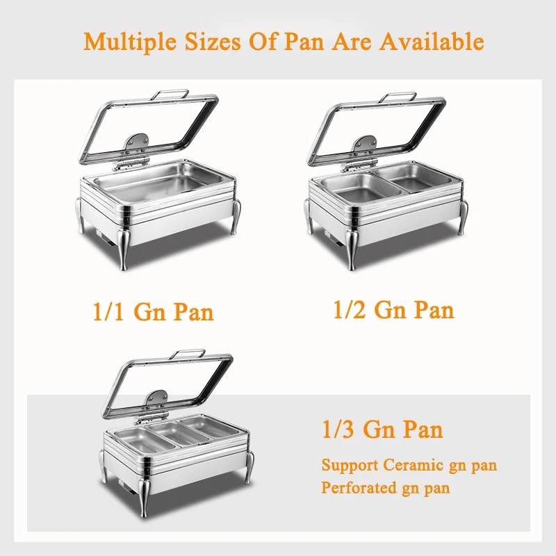 9L Stainless Steel Commercial  Heater Chafing Dish decorative fancy roll top chafing dish  buffet set gold chafing dish