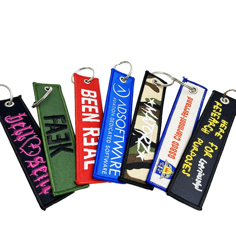 Hot Sale 3D Embroidery Keychain with Double-Sided Woven Label Aircraft Aviation Themed Dual-Sided Luggage Tag for Gifts