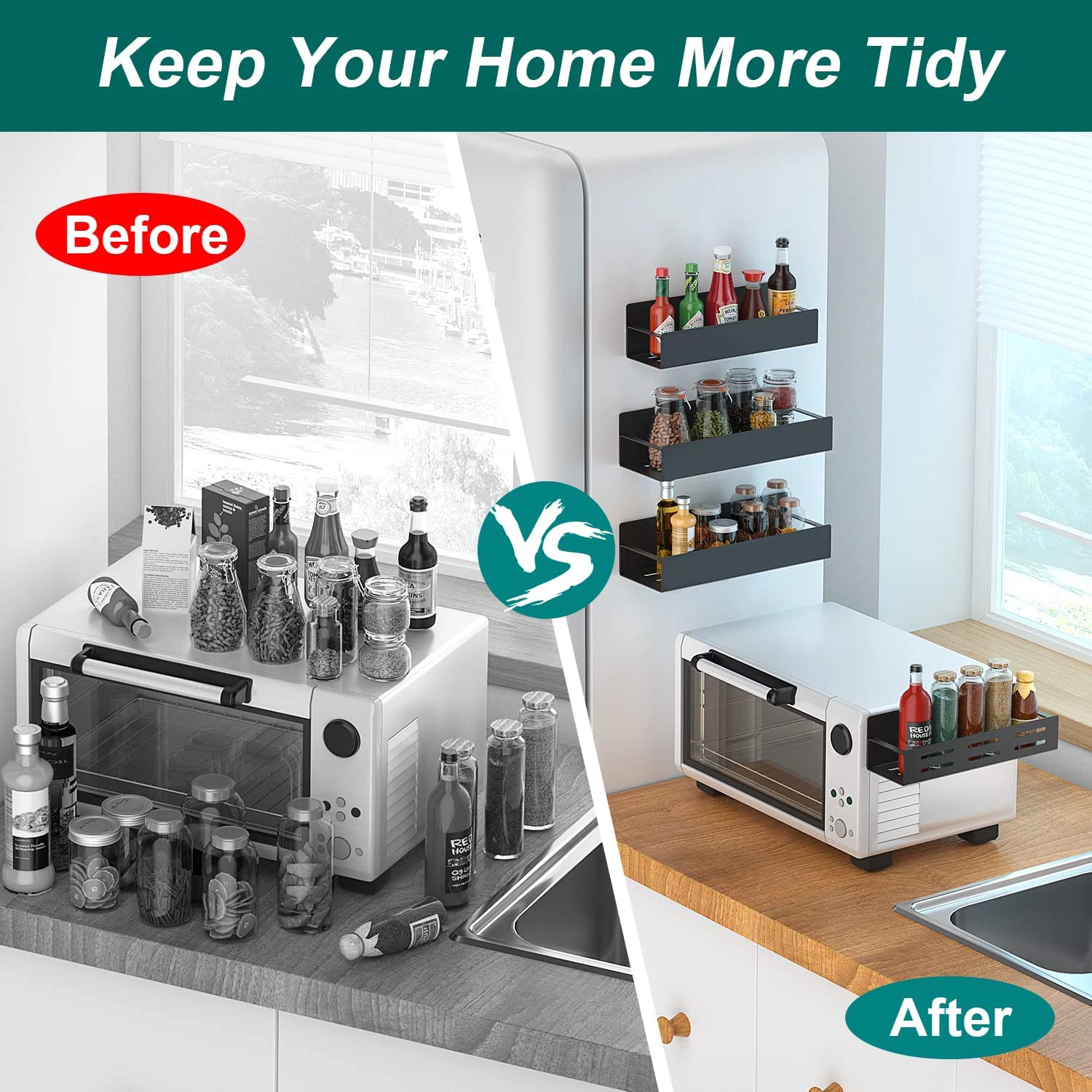 Hot Sale Magnetic Spice Rack Organizer for Refrigerator Spice Storage Shelf Microwave Oven Countertop Shelf Kitchen Organization