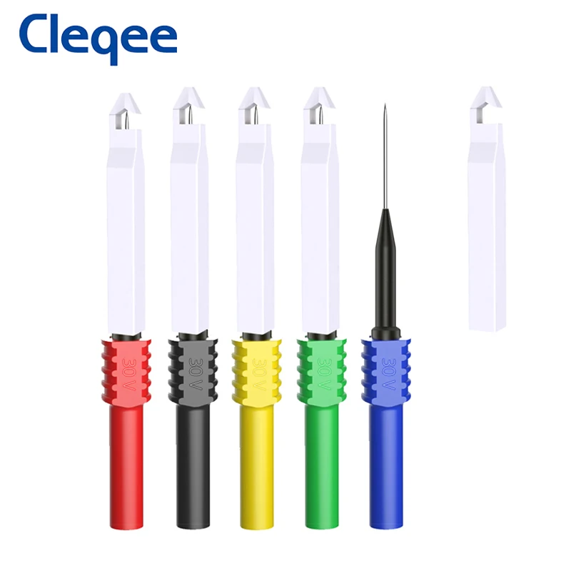 Cleqee 5PCS Full Insulation Safety Piercing Multimeter Probes 4mm Socket Non-destructive Pucture Needles Set Electrical Tool