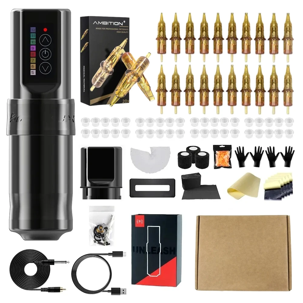 F L U X 4 мм тактный Профессиональный Мощный мотор беспроводной татуировочный пистолет роторная машинка для татуажа Полный Комплект ручек боди-арта