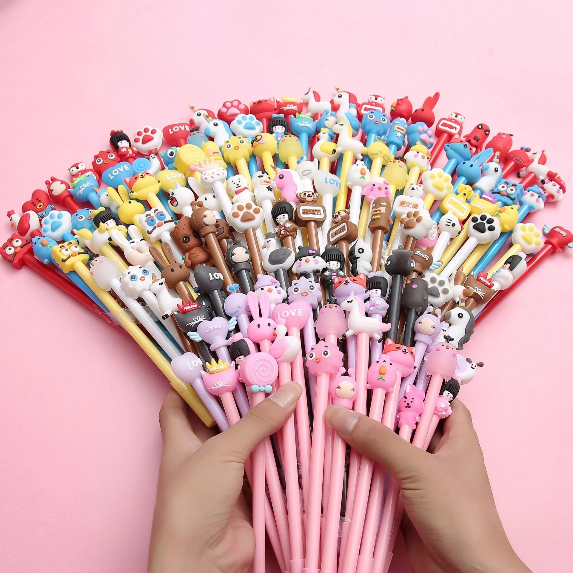 wholesale customization cute cartoon pen soft plastic head student stationery pen