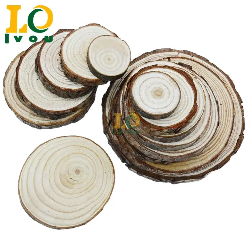 Custom Size Unfinished Wood Kit Round Circle Blank Wooden Slices with Hole for Crafts Diy Christmas Ornaments Wedding Home Decor