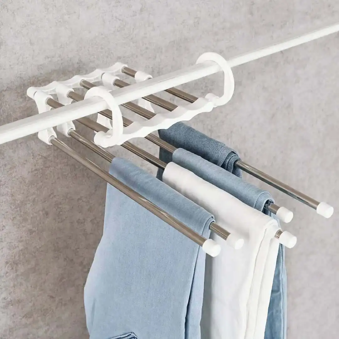 5 in 1 Pant Rack Multifunction Shelves Stainless Steel Multi-functional Wardrobe Magic Trouser Hanger Coat Storage Organization