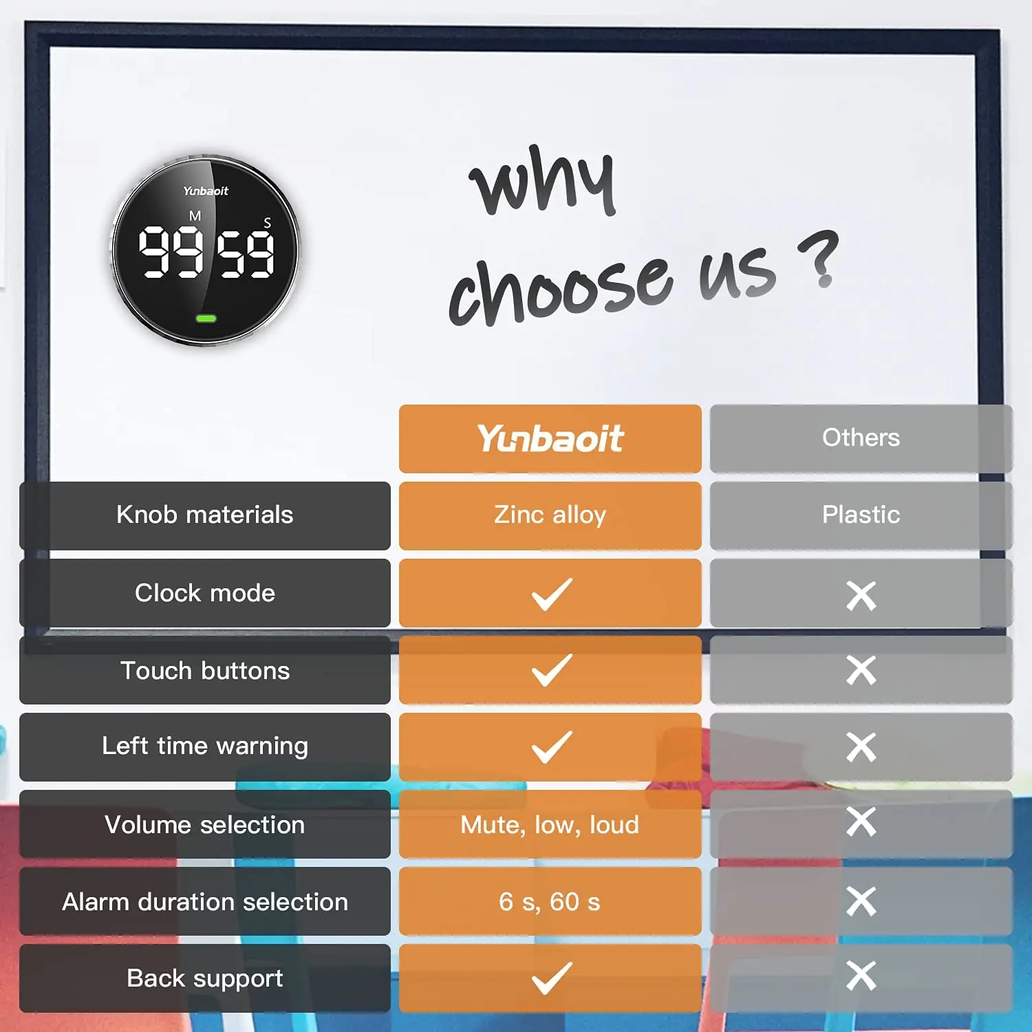 Circular Knob Loud Digital Kitchen Countdown Timer Magnetic LCD Large Display Countdown Timer