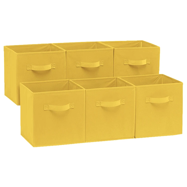 Yellow Foldable Toy Storage Cub Non Woven Fabric Clothes Organizer