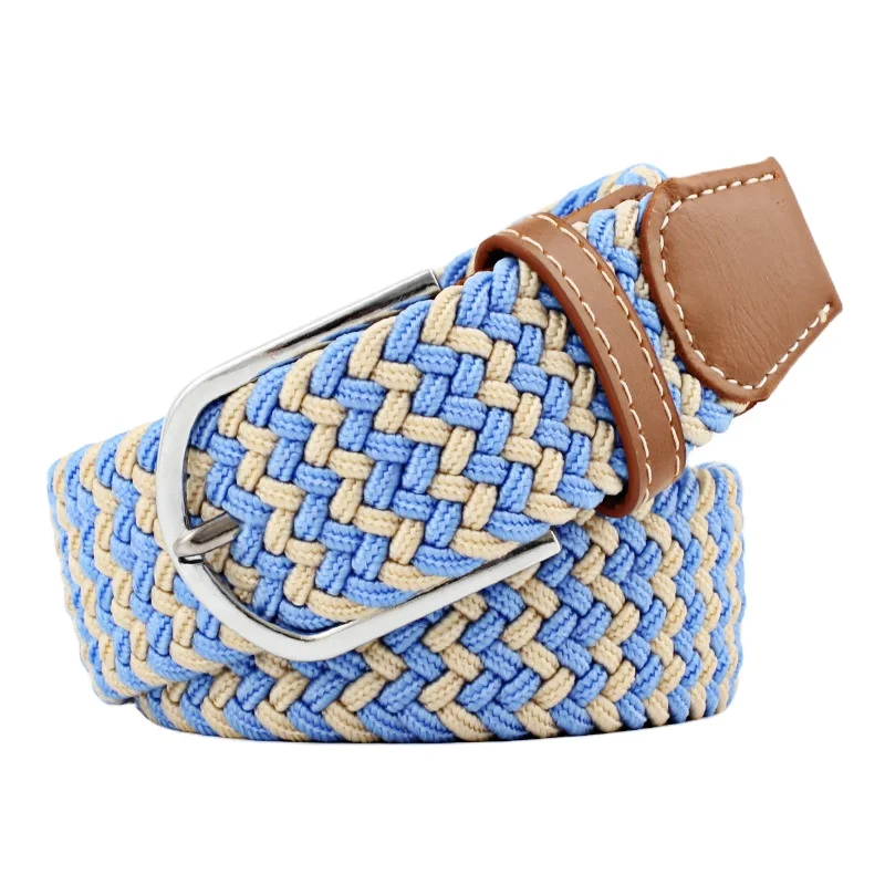 Casual Lady Braided Elastic Stretch Plain Waist Metal Buckle Woven Stretch Webbing Belt