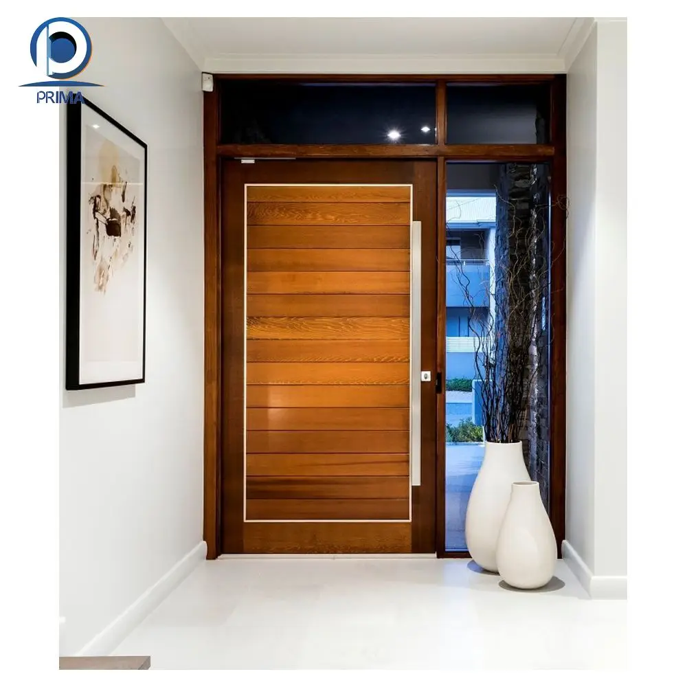CBDMART Exterior Apartment Door Solid Wooden Doors Design Tempered Glass Clear Finished Main Entry Door