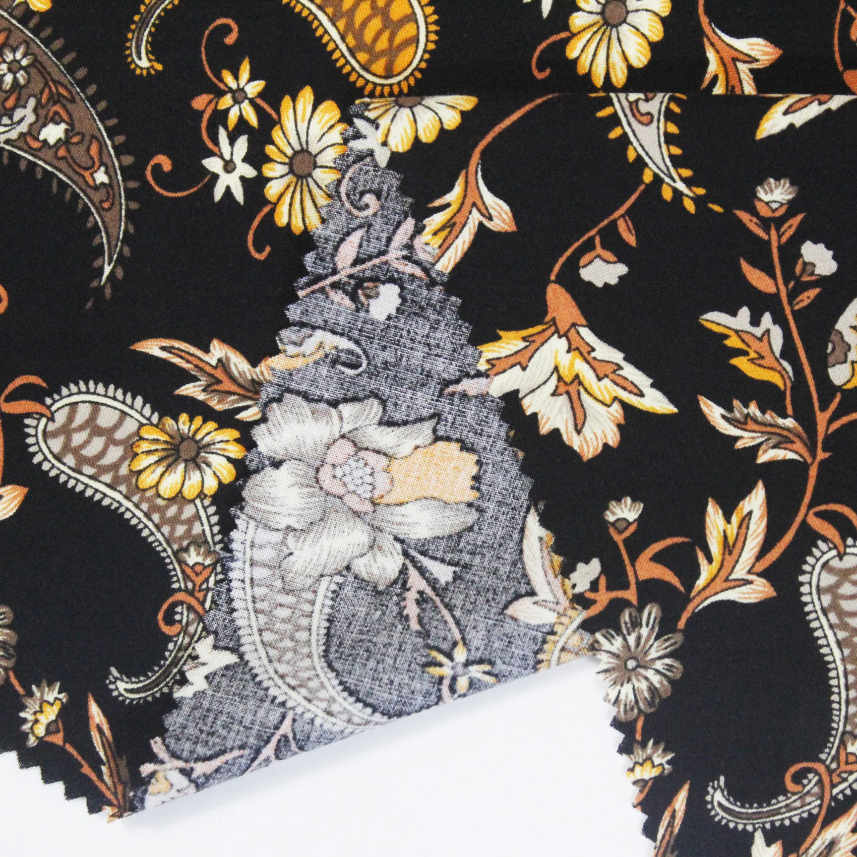 Poplin Spun Polyester Printed Fabric Black New Design Cashew Nut Pattern Boho Fabric For Clothes