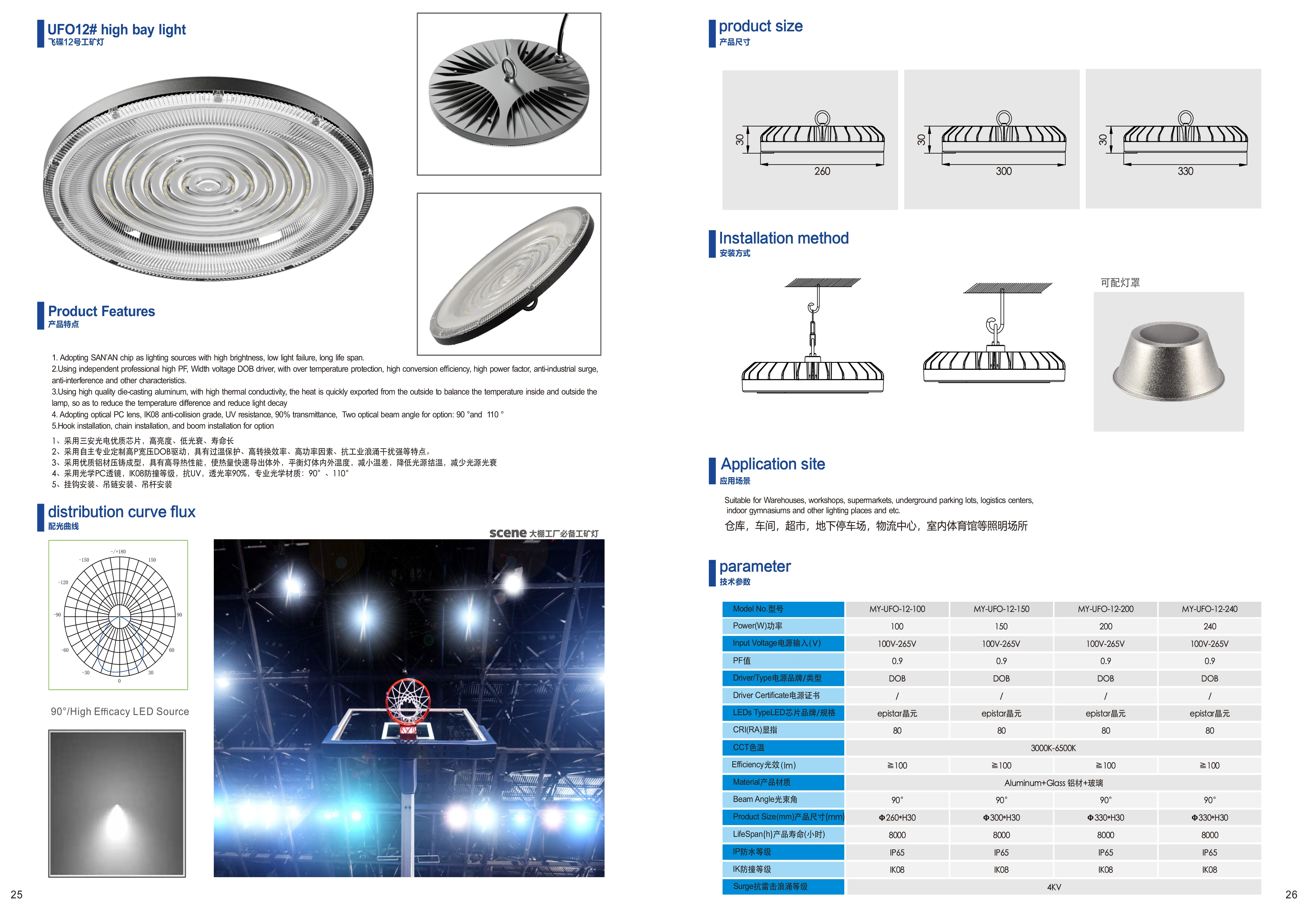 Ultra-thin Design DOB LED High Bay Light 100W 150W 200w 300W Ip65 Industrial Led lighting High bay Led Light