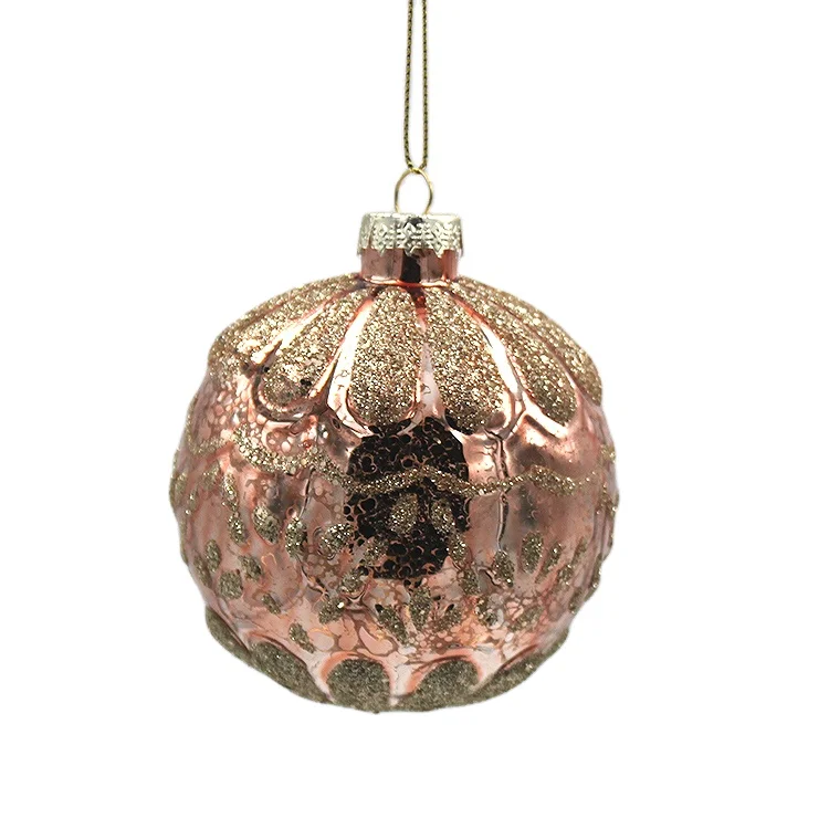 Factory Hand Made High Quality Luxurious Christmas Round Rose Gold Glass Ball Ornaments For Xmas Tree Decoration and Gift