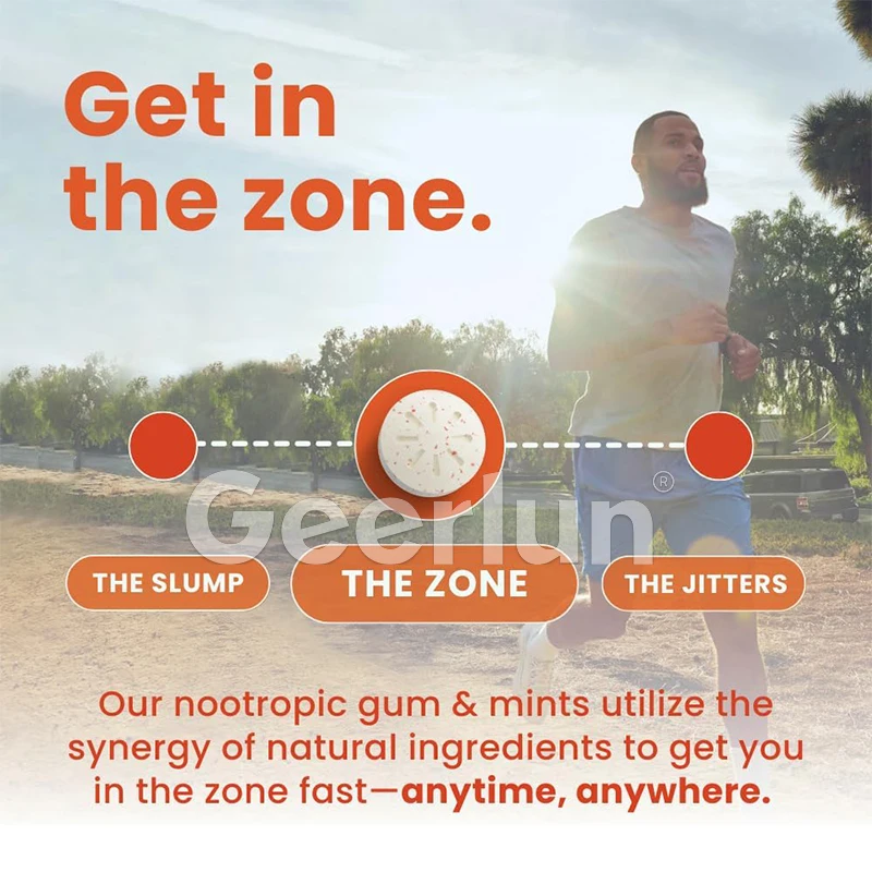 Best Selling Sugar Free Nootropic Gum for Energy & Focus Mints Candy Vitamin B Natural Caffeine Chewable Tablets