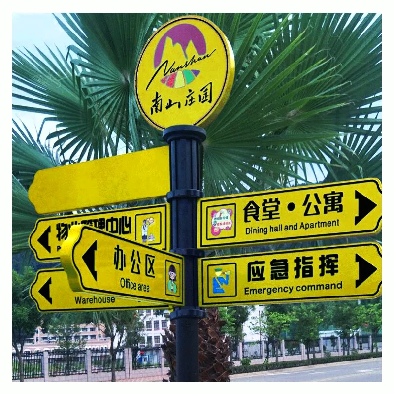 Multi direction guide sign outdoor stainless steel direction sign vertical sidewalk intersection diversion sign in the scenic sp