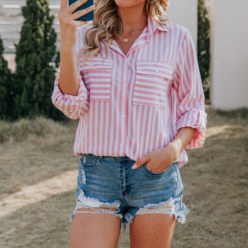 TONGYANG Blouse Women Casual Striped Shirts Ladies Fashionable Blouses Casual Office Blouses Tops