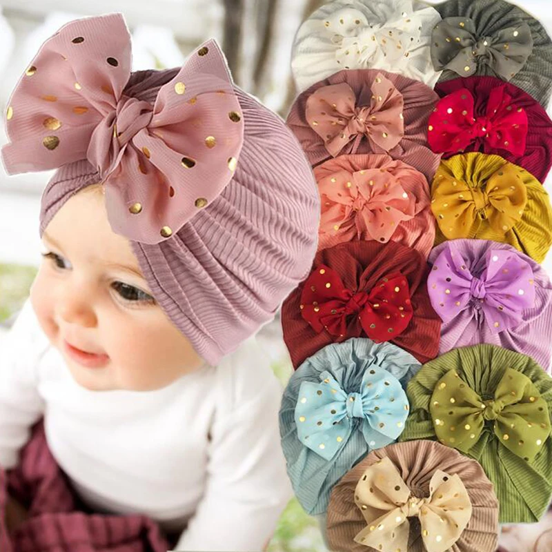 Hot Sales Cute Baby Headbands Shiny Bowknot Solid Color Beanies Head Wraps Kids Turban Baby Headbands