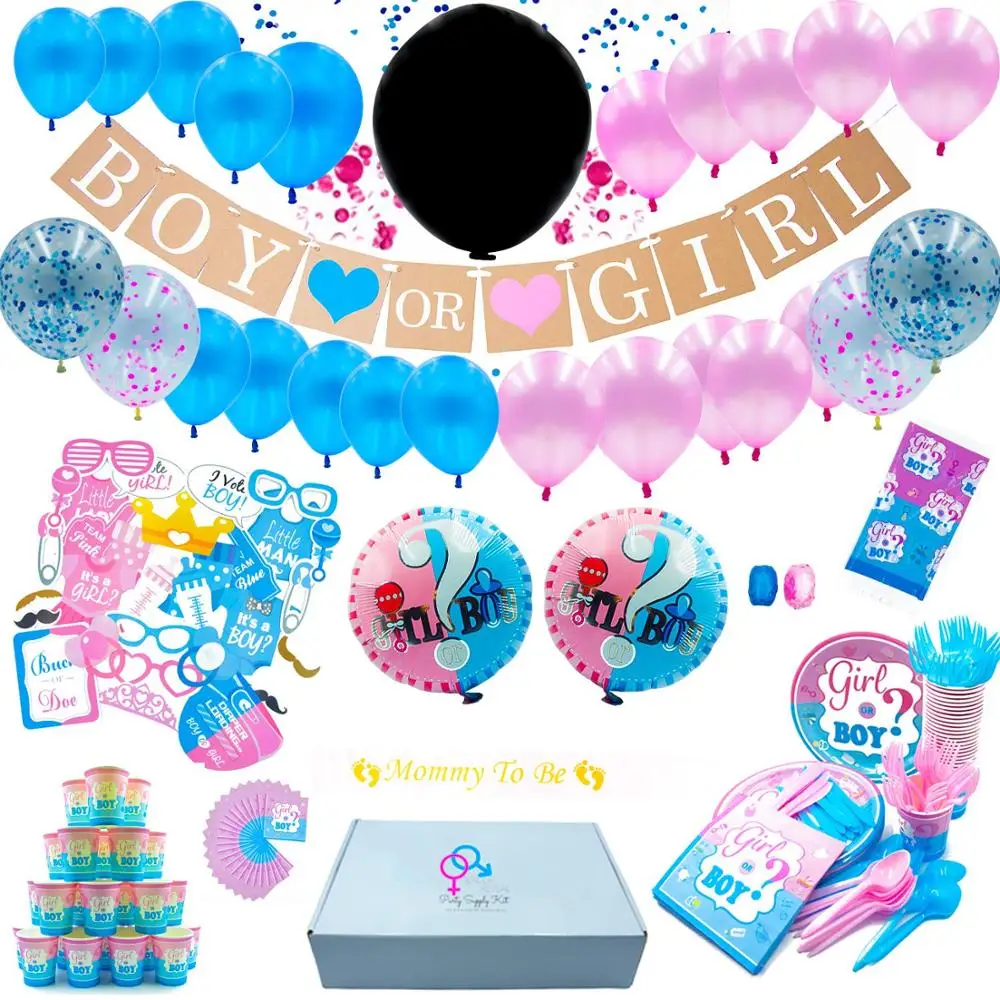 Partycool, это мальчик, это девочка, мальчик или девочка, конфетти, воздушные шарики, тарелки, чашки, пол, Репродукция для детского праздника, набор принадлежностей для вечеринки