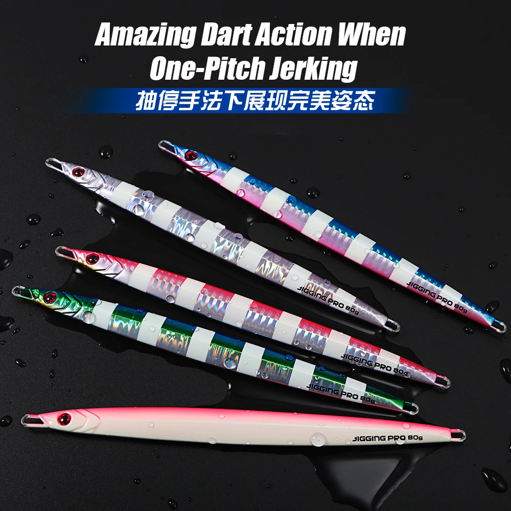 Long blade fishing lure metal jig 60g 80g  Lead fish Glow paint metal lure  long casting jig lures Saltwater sea for snappers
