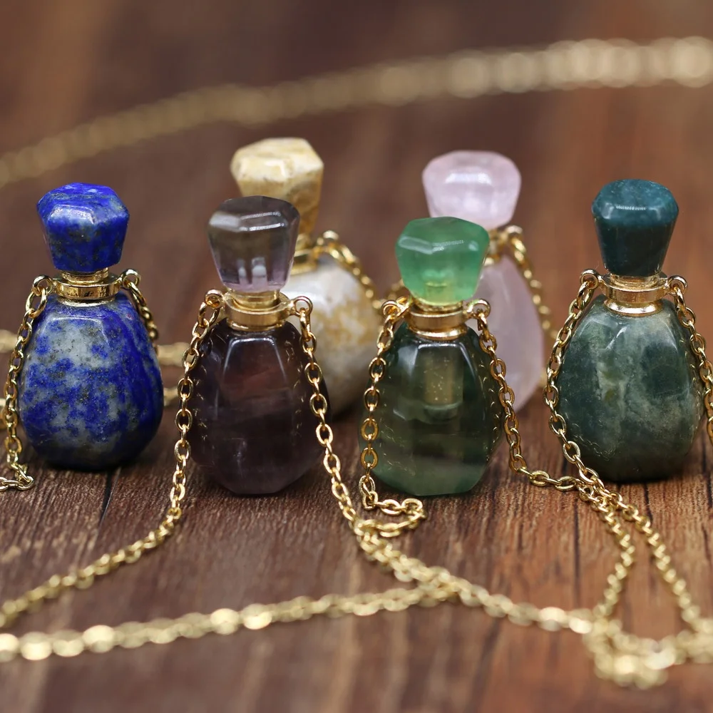 Lapis Lazuli wishing Bottle Pendant rose quartz perfume bottle fluorite oil pendant item natural healing crystal Perfume Bottle