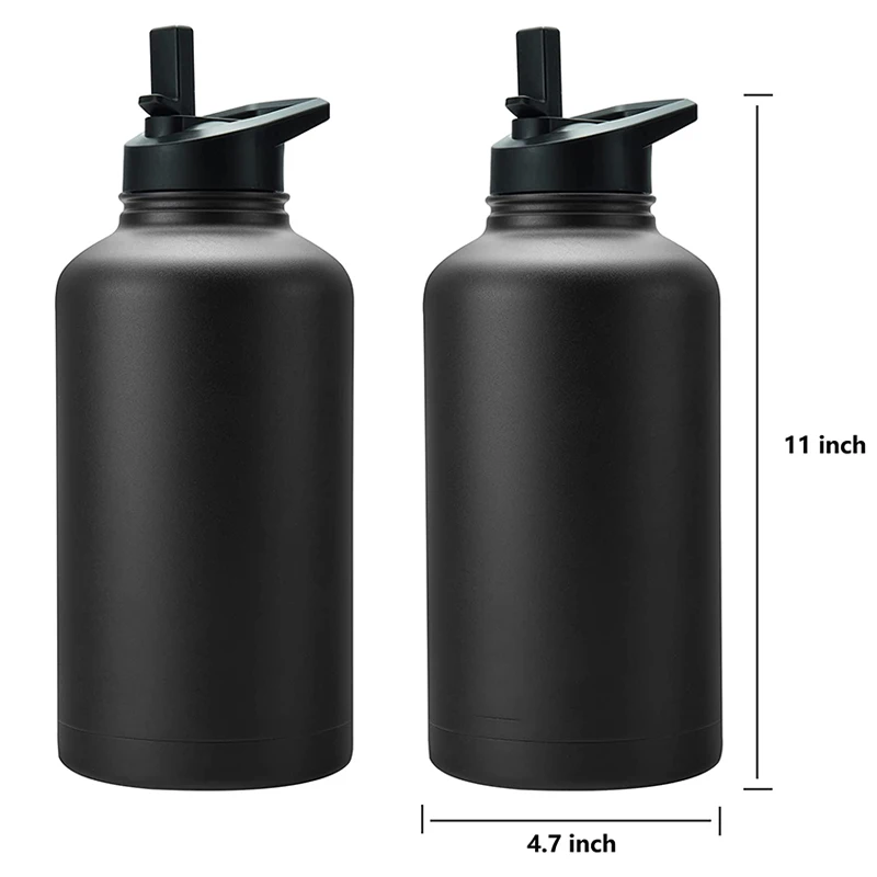 Costom Logo BPA Free Thermos 64 oz Straw Lid Half Gallon Jug Wide Mouth Stainless Steel Sports Gym Water Bottle