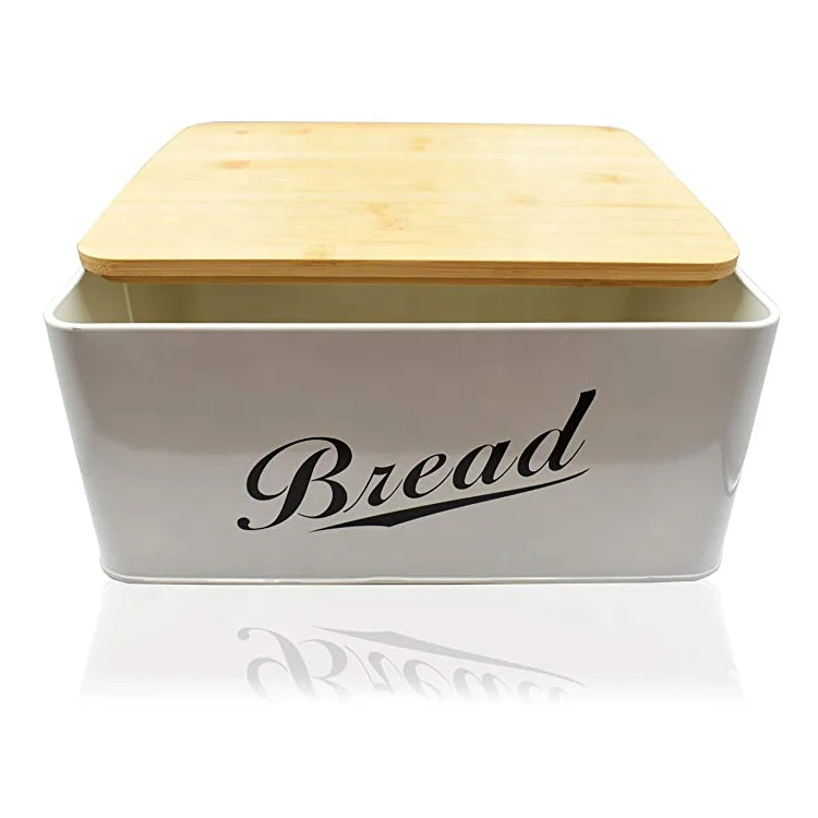 Modern Metal Bread Box with Bamboo Lid, Bread Storage, Bread Container for Kitchen Counter
