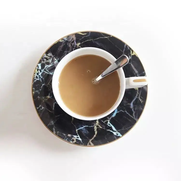 2024  Fine Bone China Ceramic Porcelain Black Marbling Coffee cup Mug