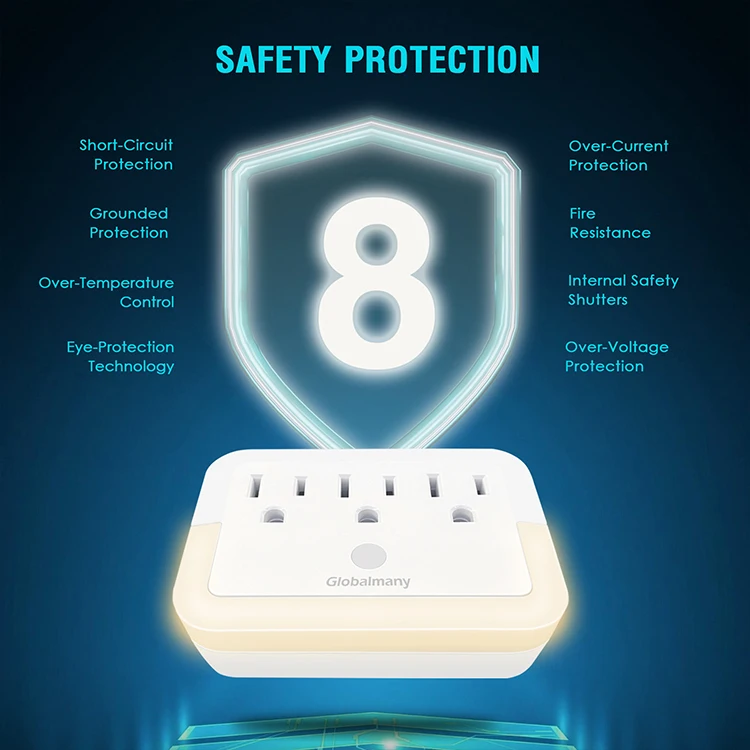 popular items white and black color wall tap smart plug night light 3 AC outlet