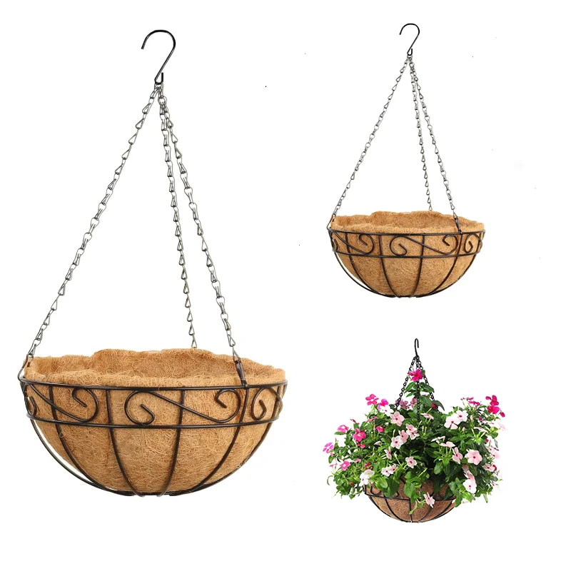 10 Inch Metal Round Wire Plant Holder for Garden Metal Hanging Baskets Coconut Flower Pot