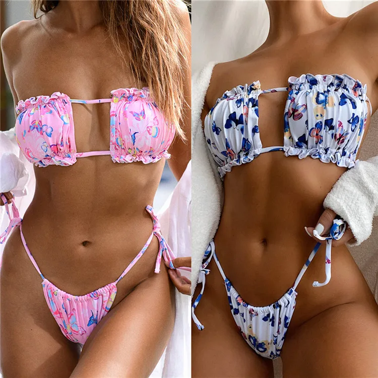 FYA1063 Wholesale Pleated Biquinis Bikini Micro Thong Butterfly Women Swimsuit