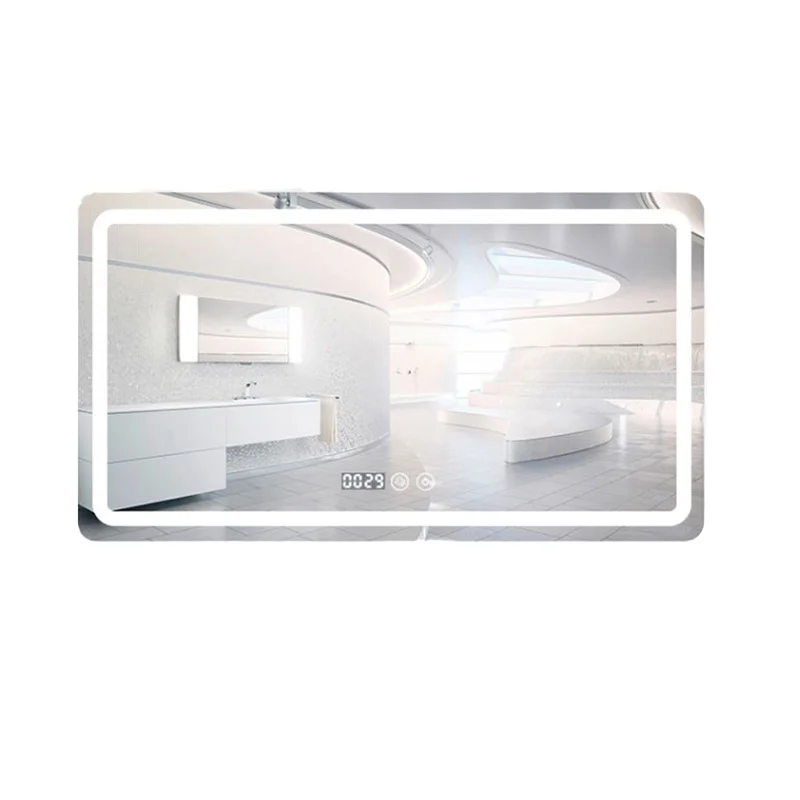 Intelligent Touch Screen LED Lights Tricolor Dimming Makeup Mirror Hanging Defog HD Square Toilet Bathroom Mirror