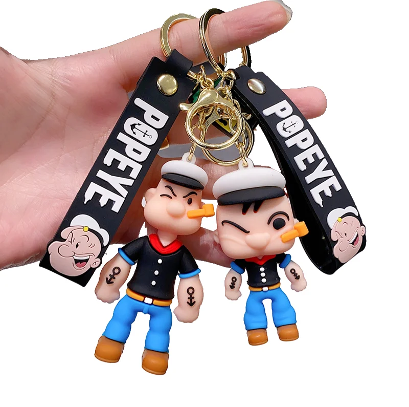 Adventure comedy animation Popeye the Sailor toy keychain 3D Doll Small Gift Pendant Wholesale PVC Anime  KeyChains Accessories