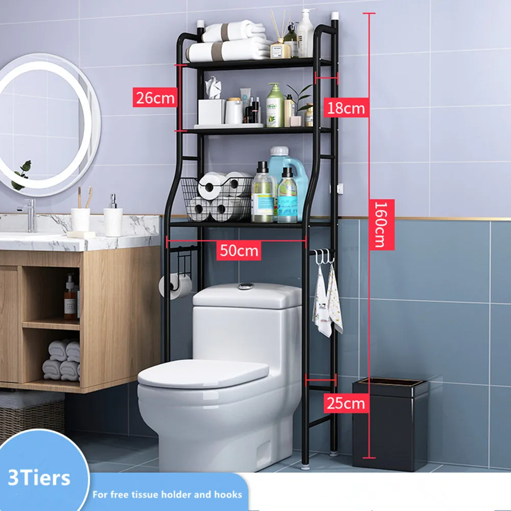 Custom White Black Pink Color 3 Layer Metal Over Toilet Shelf Organizer For Bathroom