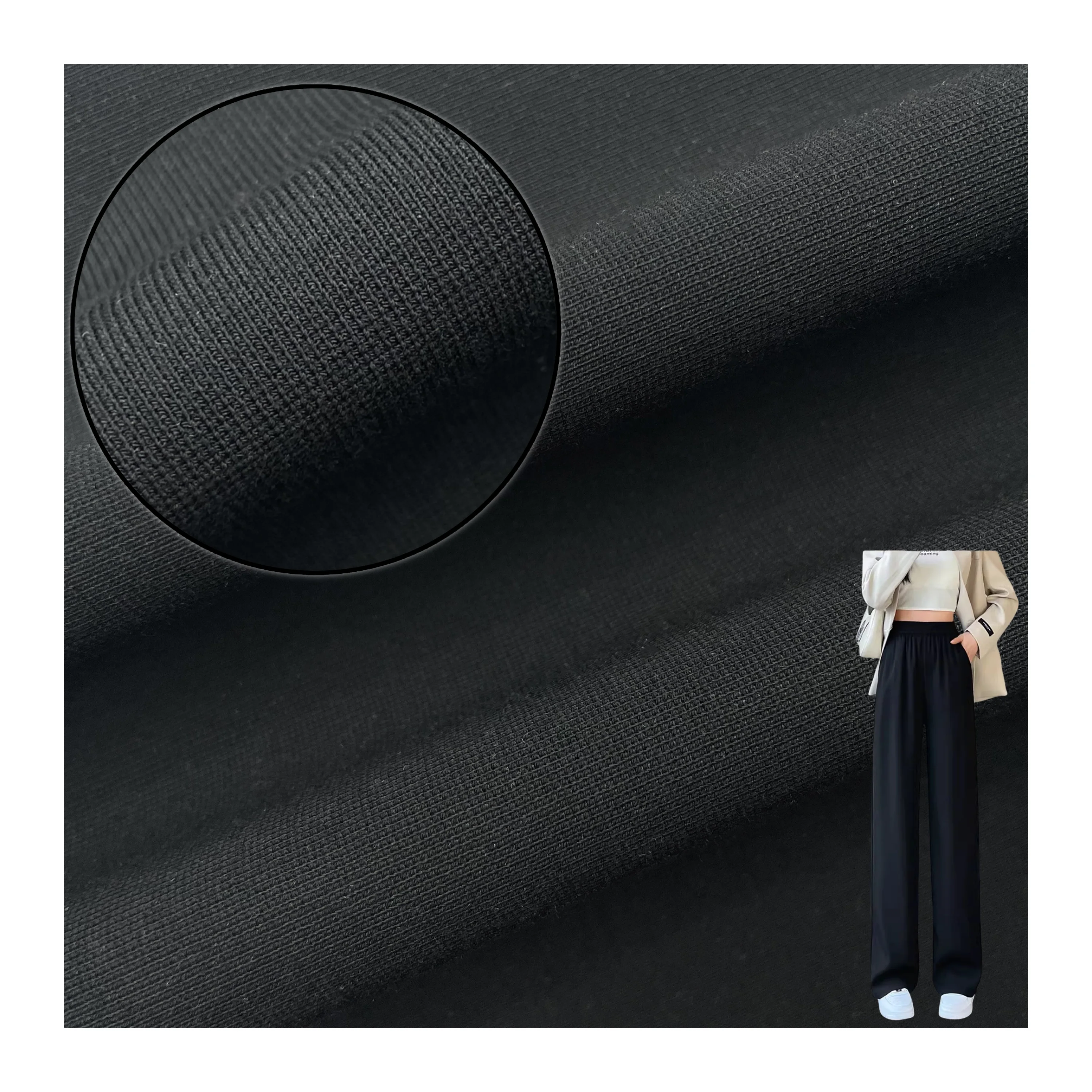 Brushed Design Double Face 33.2%Rayon 32.6%Nylon 26.6%Polyester 7.6%Spandex Ponte Roma Knit Fabric For Pant Clothing