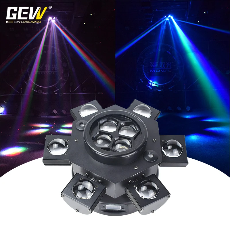 GEVV 6Head New style Bee Eye LED Colorful moving head laser dj disco sound-controlled rotating flashing stage lights