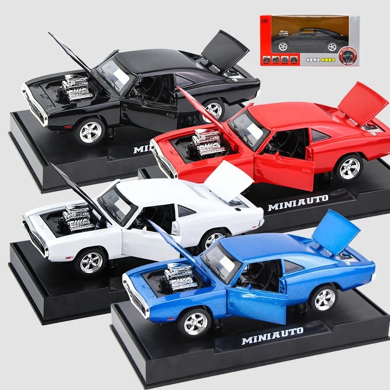 Metal Car Toy Collection 1:32 Scale Simulated Dodge Charger Diecast Car Model Pull Back Alloy Car with Sound&Light Cool for Gift