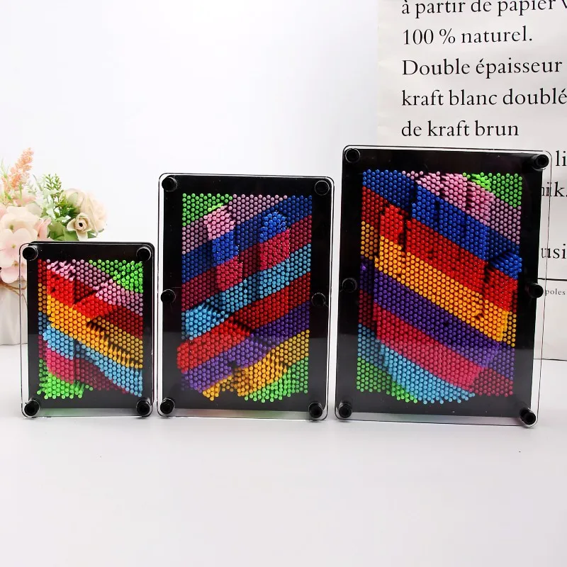 Rainbow color 3D pin art sculpture board creative hand mold handprint needle toy gift home office decoration frame pin art board
