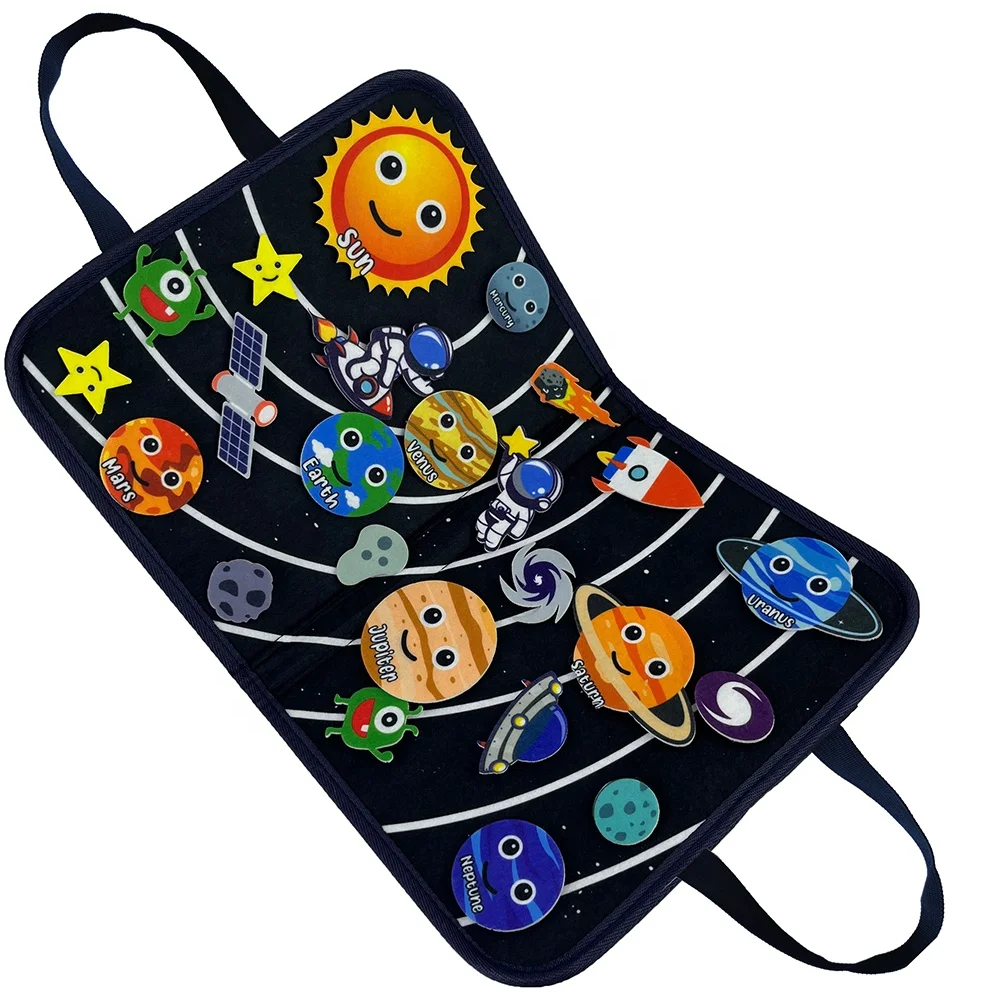 Montessori Early educational Science teaching aids Toys Solar System Planets felt story board with 25pcs accessories for toddler