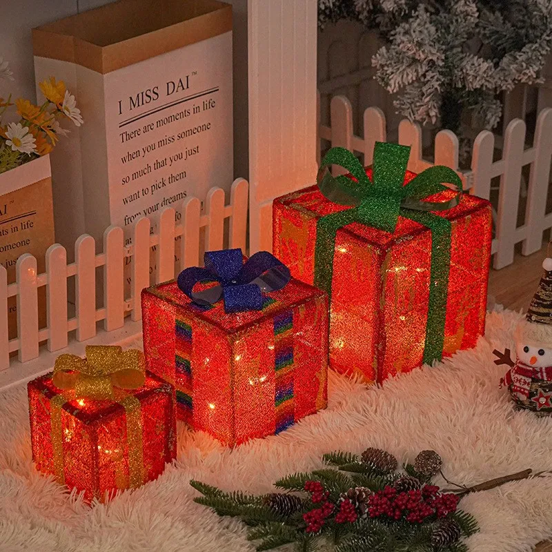 New Christmas lights Christmas gift box three-piece Christmas products birthday party decoration props ornaments