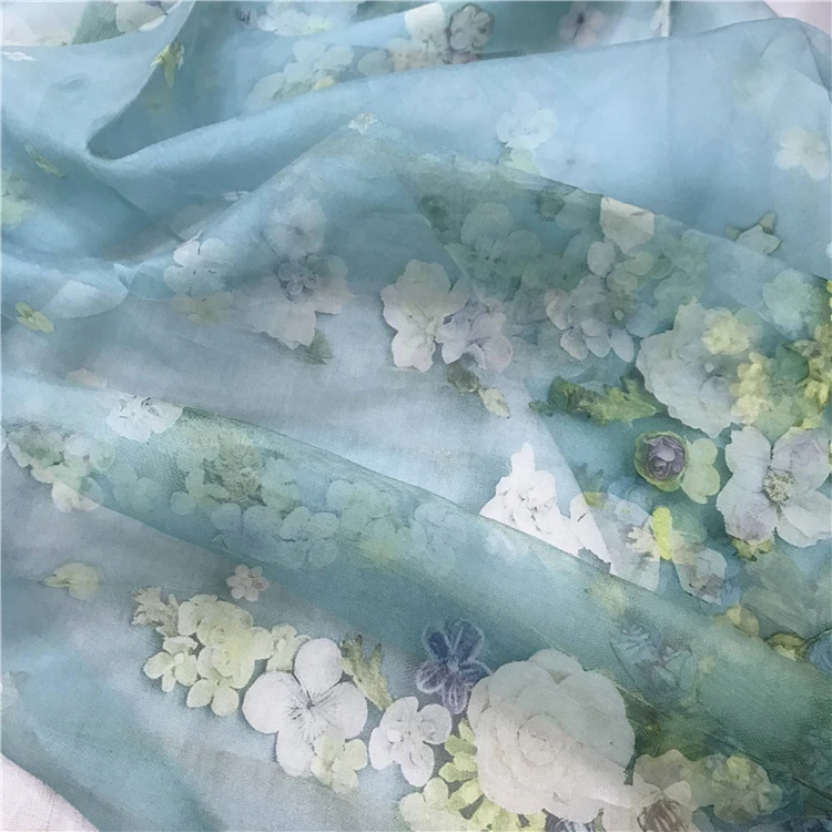 
Floral Print Organza Fabric Raw Silk Fabrics 5.5mm Silk Organza Fabric 
